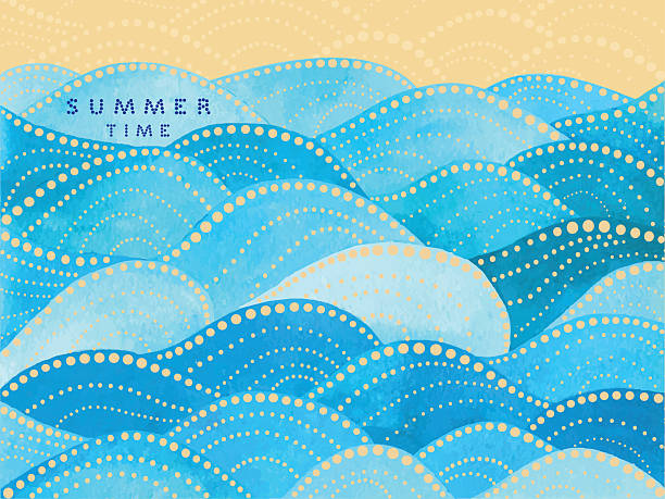 синий письменной летнее время на волнах орнамент - wave sea beach water stock illustrations