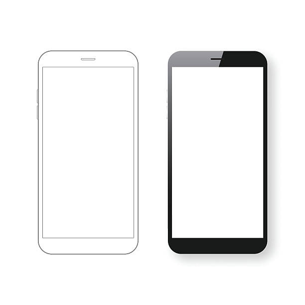 スマートフォンテンプレートと携帯電話のアウトラインは、白い背景に隔離されています。 - nobody isolated white white background点のイラスト素材／クリップアート素材／マンガ素材／アイコン素材