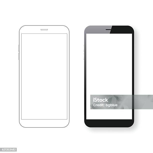 Smartphone Template And Mobile Phone Outline Isolated On White Background Stock Illustration - Download Image Now