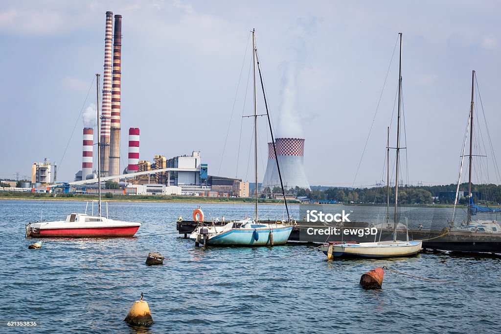 Marina and conventional power station, Rybnik, Poland Acid Rain Stock Photo