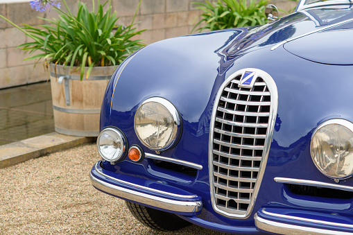 Jüchen, Germany - August 5, 2016: Talbot Lago T26 Record Drophead 1947 on display during 2016 Classic Days at Dyck castle in Germany. The car is on display during the 2016 Classic Days at castle Dyck. The car is displayed in a field.