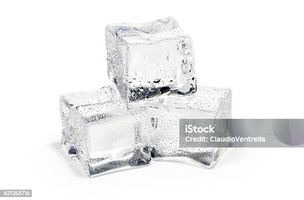 Close Up Of Three Ice Cubes Isolated On White Stock Photo - Download Image Now - Ice Cube, Cut Out, White Background