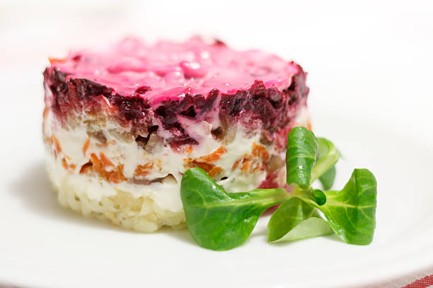 Russian salad Herring under a Fur Coat stock photo