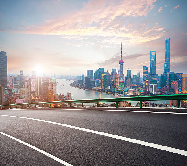istock Empty wood floor with bird-eye view at Shanghai bund Skyline 621356936