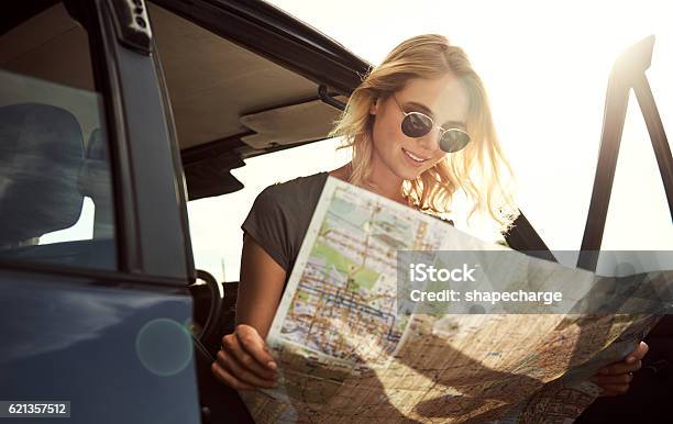 Always Refer To The Map Stock Photo - Download Image Now - Car, Map, Summer