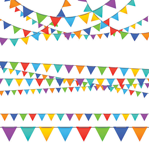Paper Garland Decoration Collection of colored paper garland decoration for celebration events bunting stock illustrations