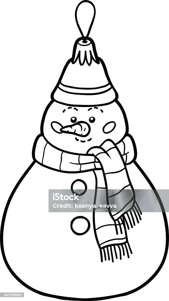 Coloring book, Christmas tree toy, snowman Coloring book for children, Christmas tree toy, snowman Activity stock vector