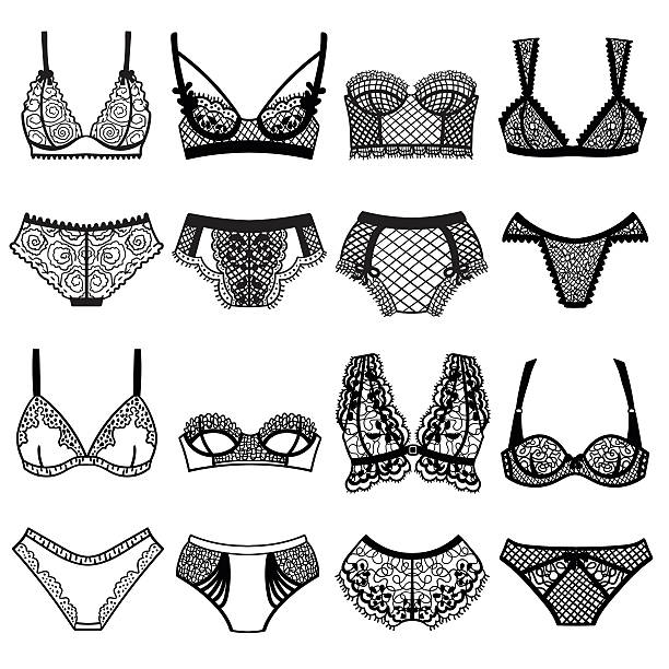 Collection of lingerie. Panty and bra set. - ilustração de arte vetorial