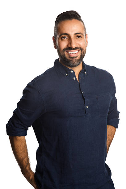 Hombre satisfecho con camisa azul - foto de stock