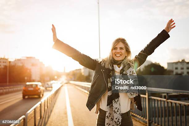 Happy Woman Outdoors Stock Photo - Download Image Now - Active Lifestyle, Activity, Adult