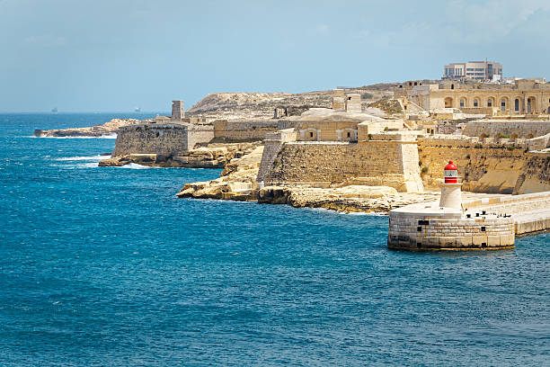View of Fort Rinella from St. Elmo, Valletta View of Fort Rinella from St. Elmo, Valletta salina sicily stock pictures, royalty-free photos & images