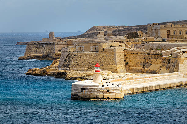 View of Fort Rinella from St. Elmo, Valletta View of Fort Rinella from St. Elmo, Valletta knights of malta stock pictures, royalty-free photos & images