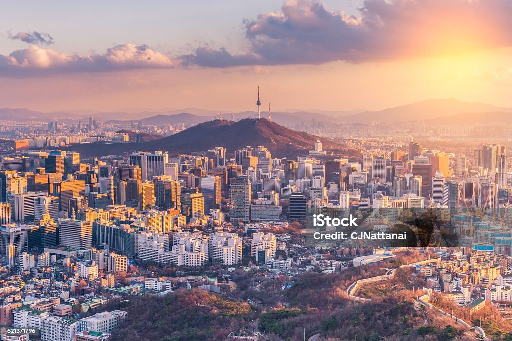 Sunset at Seoul City Skyline,South Korea. Sunset at Seoul City Skyline,South Korea Seoul Stock Photo