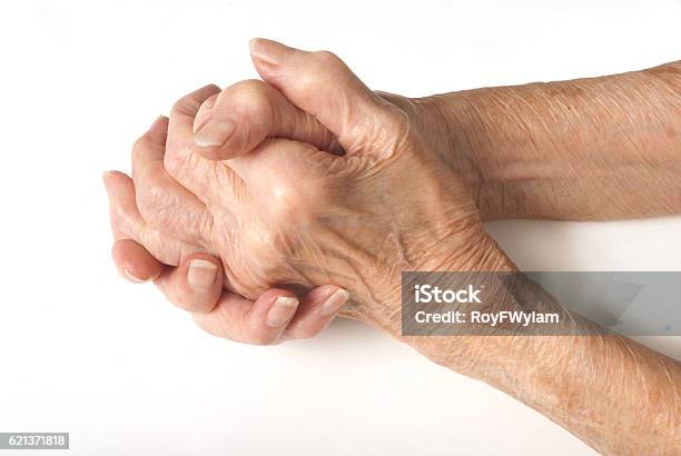 Old Ladys Hands Clasped Stock Photo - Download Image Now - Adult, Adults Only, Aging Process