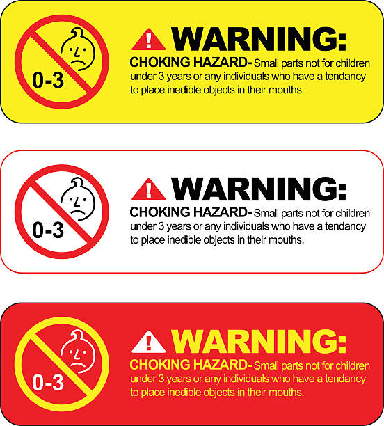 Choking hazard warning vector sign. Warning for toys or any objects that contain small parts that are potentially dangerous for children under three years of age. choking stock illustrations