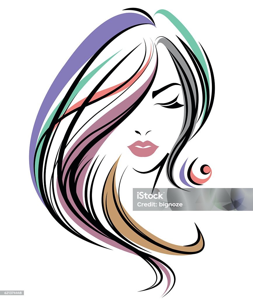 Women Color Hair Style Women Face On White Background Stock Illustration -  Download Image Now - iStock