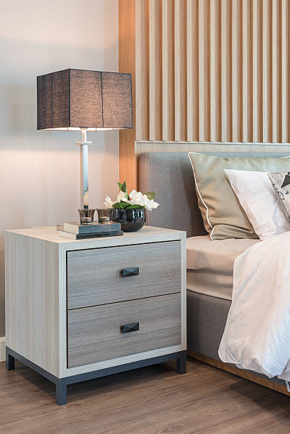 istock modern bedroom design with decorated wooden panel 621374580