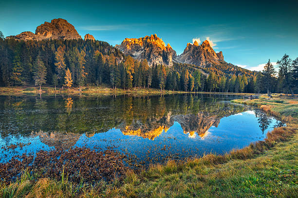 istock Wonderful alpine lake with high peaks in background,Dolomites,Italy 621378286