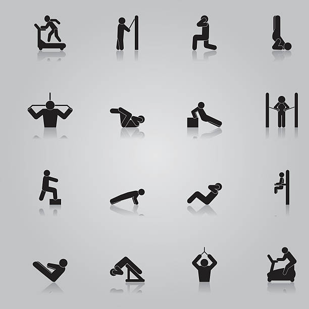 피트니스 운동 아이콘 세트 - stretching exercising gym silhouette stock illustrations