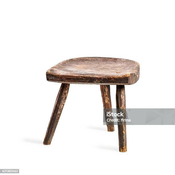 Vintage Stool Stock Photo - Download Image Now - Three Objects, Stool, Wood - Material