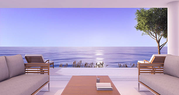 istock 3d rendering interior villa near sea in romantic tone 621384374