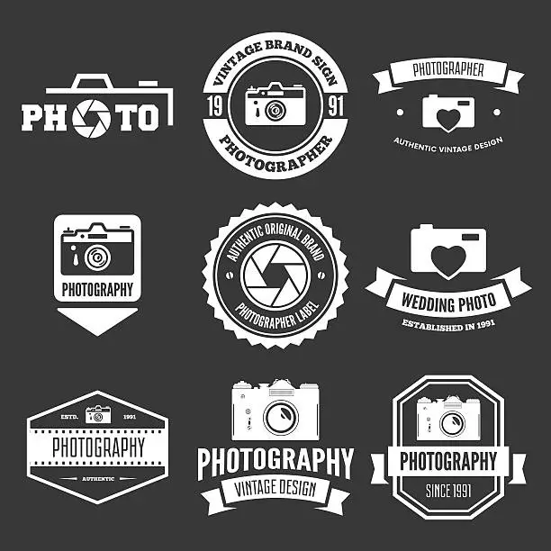 Vector illustration of Photography Badges and Labels in Vintage Style. Signs, logos. Vector