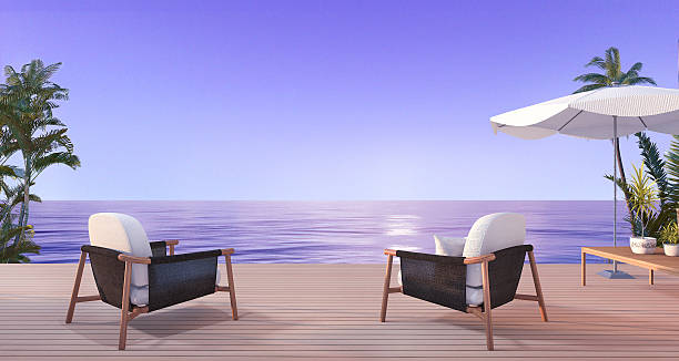 istock 3d rendering beautiful armchair on terrace near beach 621386086