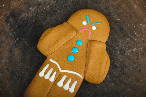 Angry gingerbread man. Selective focus