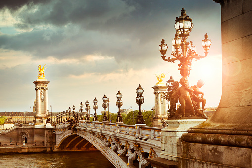 Pont Alexandre III bridge and The Seine River in Paris, France