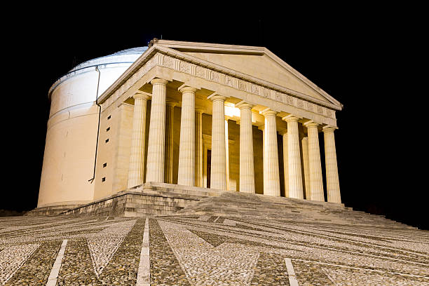 Temple of Canova night view. Roman columns