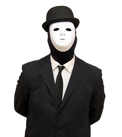 Businessman with a white mask and a hat on white background