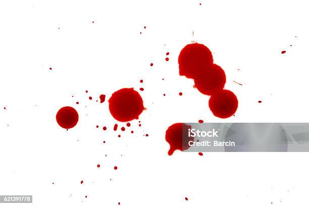 Blood Splatters On White Background Stock Photo - Download Image Now - Blood, Drop, Stained