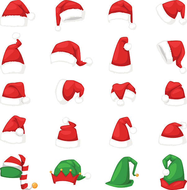 illustrazioni stock, clip art, cartoni animati e icone di tendenza di illustrazione vettoriale del cappello di natale di babbo natale. - christmas hat