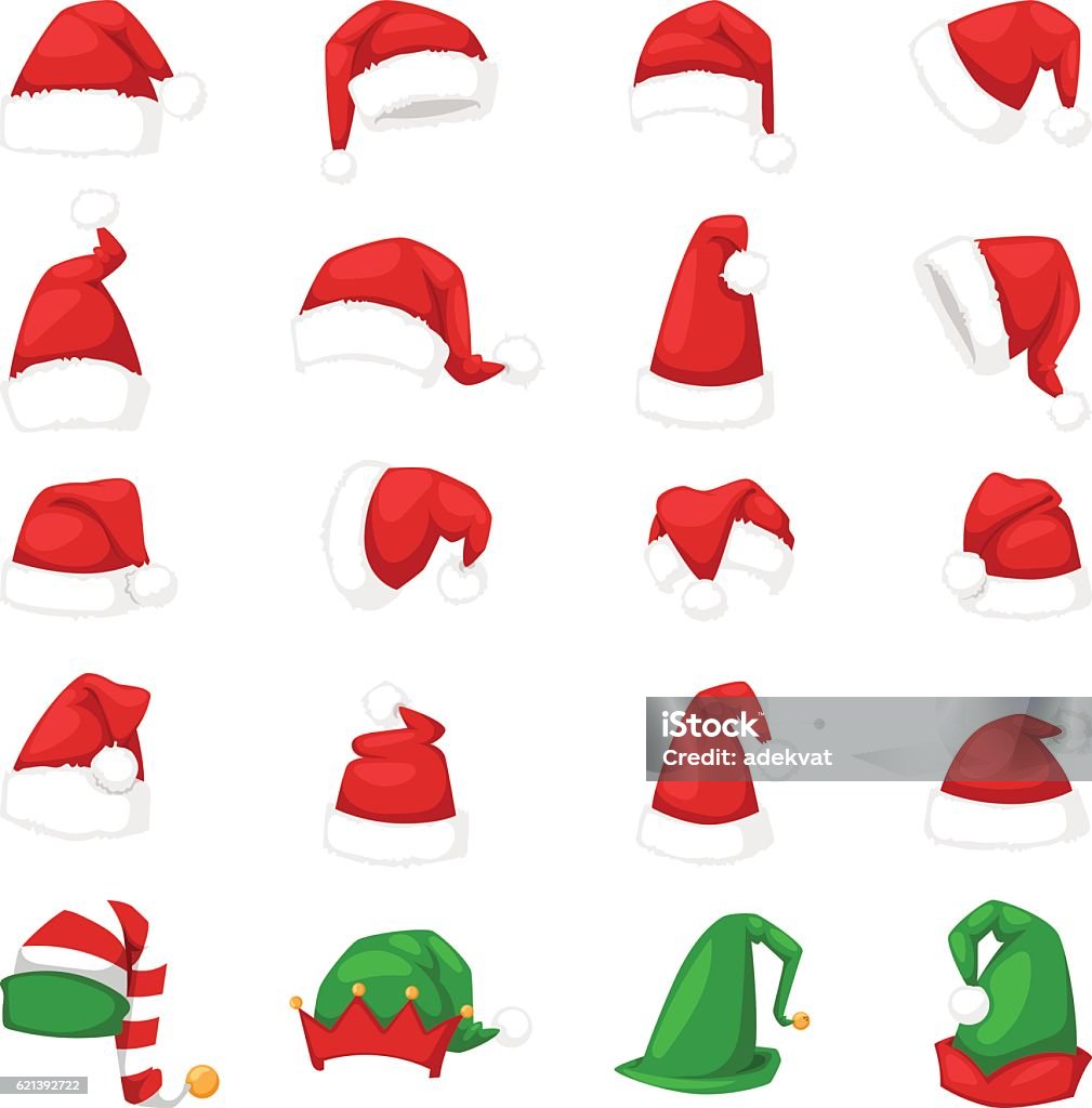 Santa christmas hat vector illustration. Just red christmas santa hat at white background. Cold x-mas symbol fluffy santa christmas hat. Winter white fluffy fur holiday santa christmas hat traditional snow fuzzy accessory. Hat stock vector