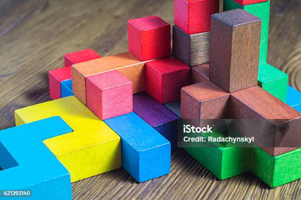 Colorful Wooden Building Blocks Stock Photo - Download Image Now - Toy Block, Block Stacking Video Game, Concepts