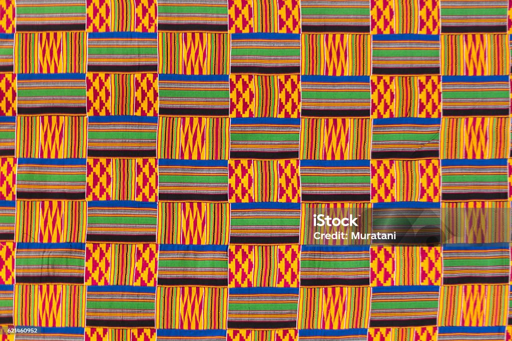 Kente cloth texture. Traditional kente cloth or nwentom texture of Ghana. Africa Stock Photo