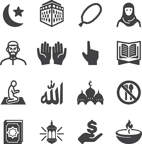 illustrazioni stock, clip art, cartoni animati e icone di tendenza di islam islam islam ramadan religioni unie religioni silhouette icone | eps10 - islam women men arabia