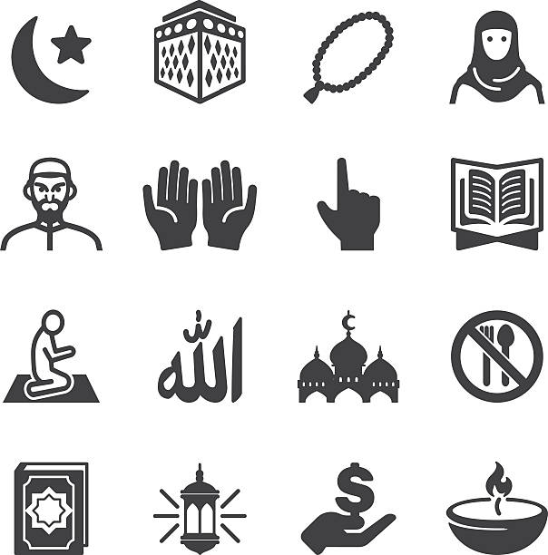 ilustrações de stock, clip art, desenhos animados e ícones de islam islamic ramadan arabian religions silhouette icons | eps10 - islam praying mosque ramadan