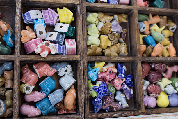 istock Close up of small clay souvenirs 621462116