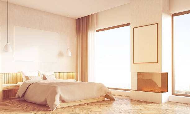 istock Sunlit home office and master bedroom with two windows 621464548