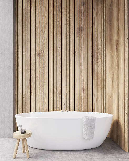 istock Wooden walls bathroom 621465118