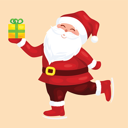 Merry Christmas Funny Santa Claus With Gift On Skates Stock Illustration -  Download Image Now - iStock