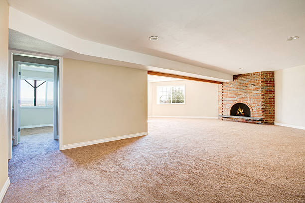 istock Spacious Empty living room interior with carpet floor 621469142