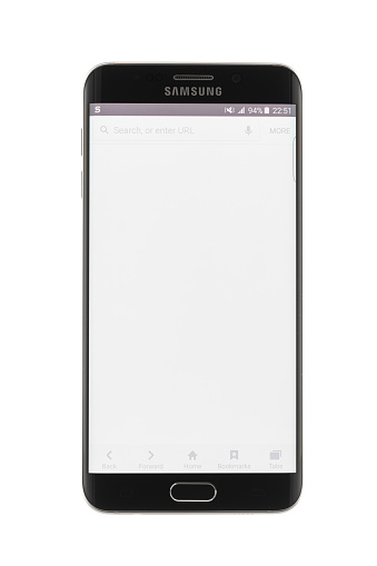 Empty blank screen smart phone on white background. Isolated on white.