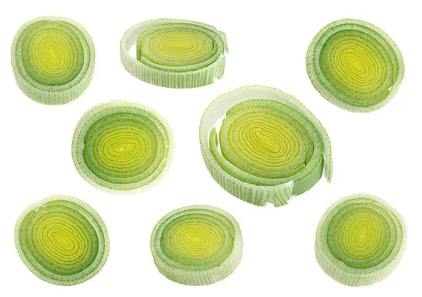 Leek round slice set isolated on white background