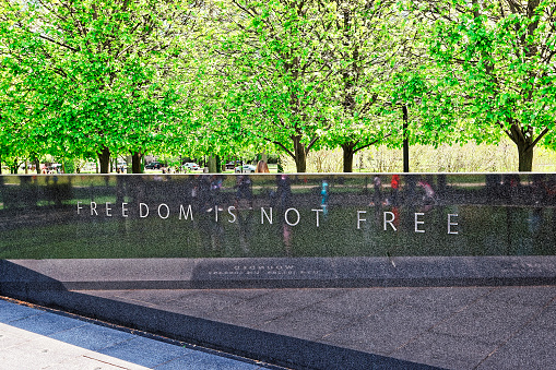 Washington DC, USA - May 2, 2015: Freedom is not free, Engraving on the wall at Korean War Veterans Memorial in West Potomac Park, National Mall.