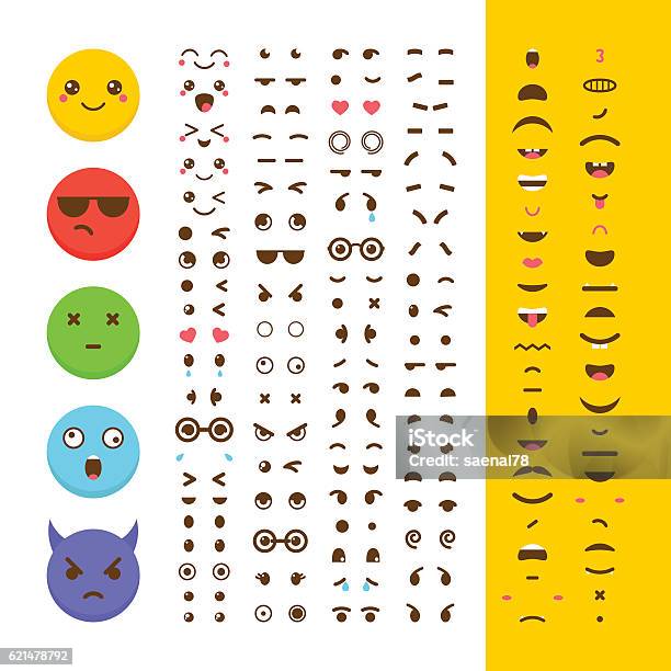 Create Your Own Emoticon Kawaii Faces Emoji Avatar Character Stock Illustration - Download Image Now