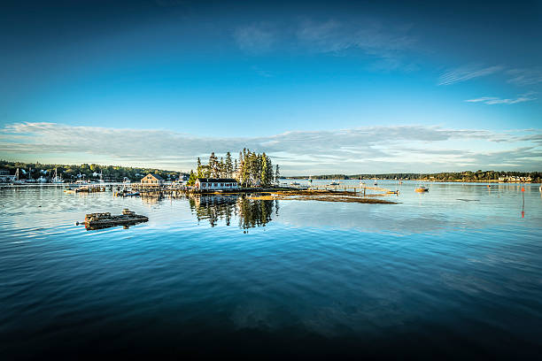 Maine harbor panorama stock photo