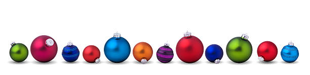 그림자 멀티 컬러와 크리스마스 baubles, 행에 - christmas ornament christmas decoration multi colored large group of objects 뉴스 사진 이미지