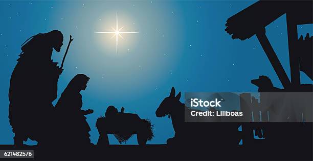 Nativity Scene Jesus In A Manger With Joseph And Mary Stock Photo - Download Image Now